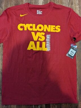 NWT Men's Size L Nike Red Tee with Yellow Cyclones VS ALL Logo